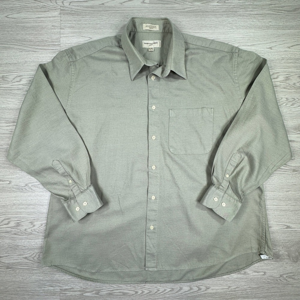 Pronto Uomo Mens Button Down Shirt Sage Green 18.5 34/35 Cotton Made in Italy